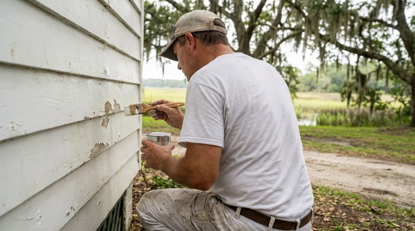 Painter doing exterior touch-up work